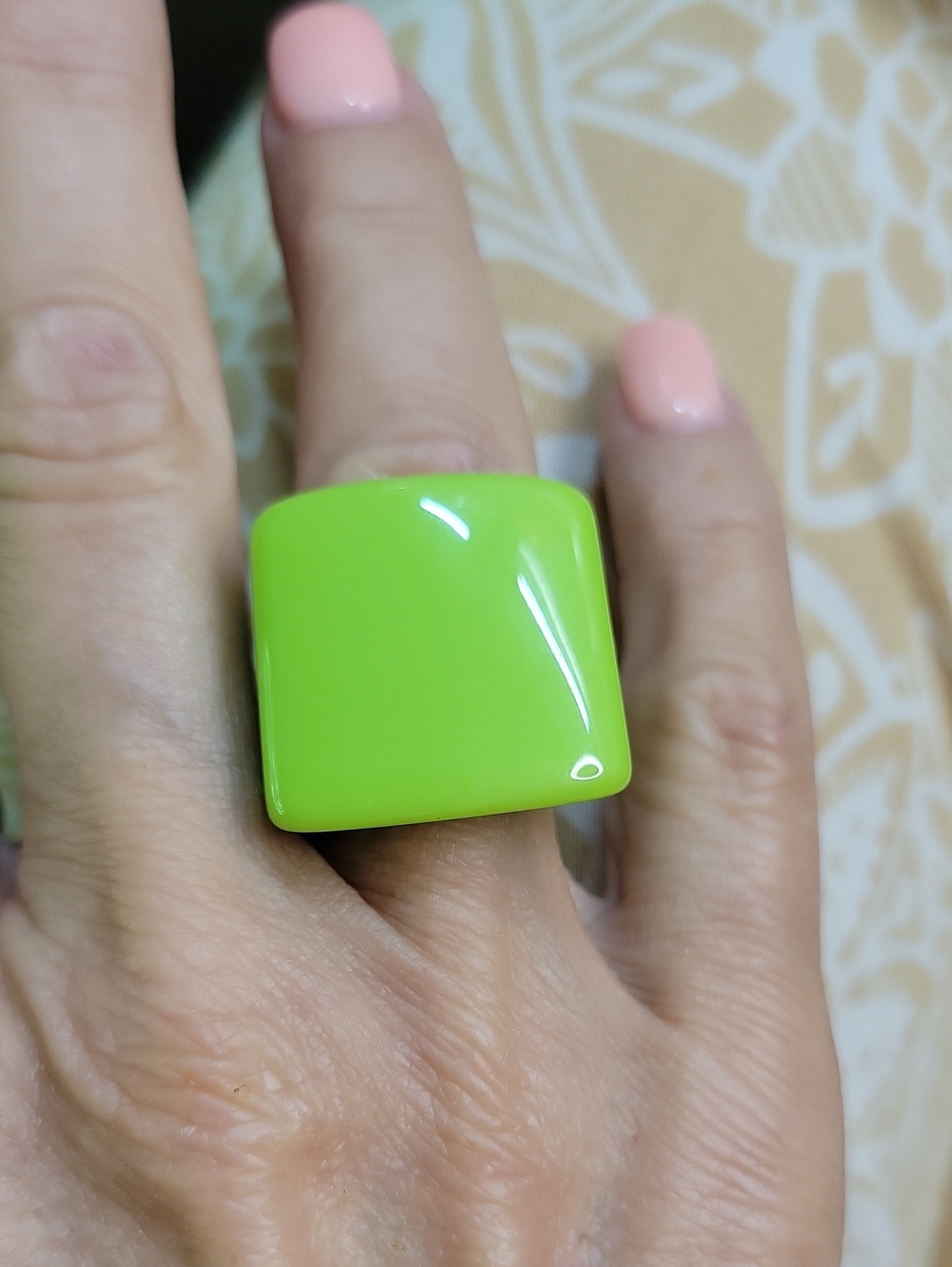 Lime Green Bold Square Acrylic Statement Ring